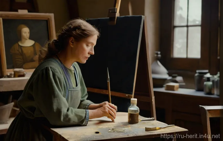 문화재수리 자격증 합격 전략 - **Prompt 1: Master Restorer in a Renaissance Painting Studio**
    "A highly skilled, middle-aged fe...