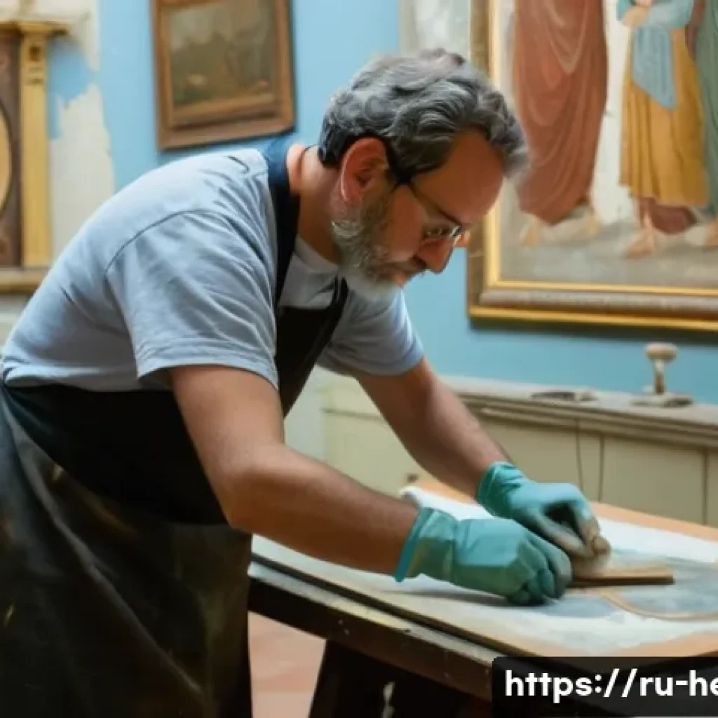 문화재수리 자격증과 다른 자격증 비교 - A skilled art restorer carefully working on a delicate ancient fresco inside a classical European mu...