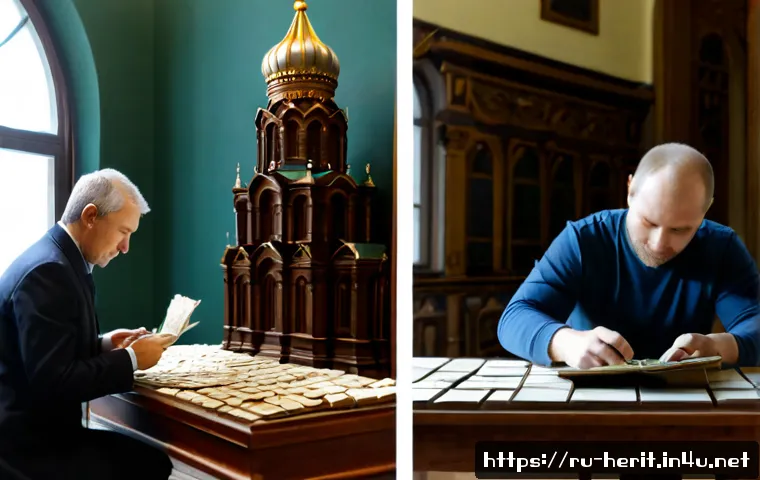 Home 17 문화재수리 자격증 소지자의 연봉 비교 - Photorealistic split-scene comparison of a certified historic-building restoration architect in a br...